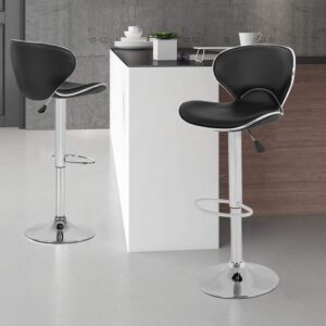 Vnewone Set of 2 Swivel Barstools Height Adjusta with Back Dining Kitchen Room Counter PU Comfortable Bar Chairs, Black