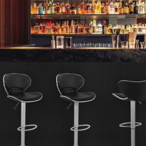 Vnewone Set of 2 Swivel Barstools Height Adjusta with Back Dining Kitchen Room Counter PU Comfortable Bar Chairs, Black