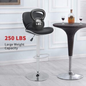 Vnewone Set of 2 Swivel Barstools Height Adjusta with Back Dining Kitchen Room Counter PU Comfortable Bar Chairs, Black