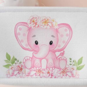 INough Nursery Baby Elephant Basket Large Baby Basket for Shower Gift Pink Elephant Baby Girl Gift Bag Collapsible Gift Basket Empty Pink Basket, Decor for Kidsroom Nursery Room Play Room (Large)