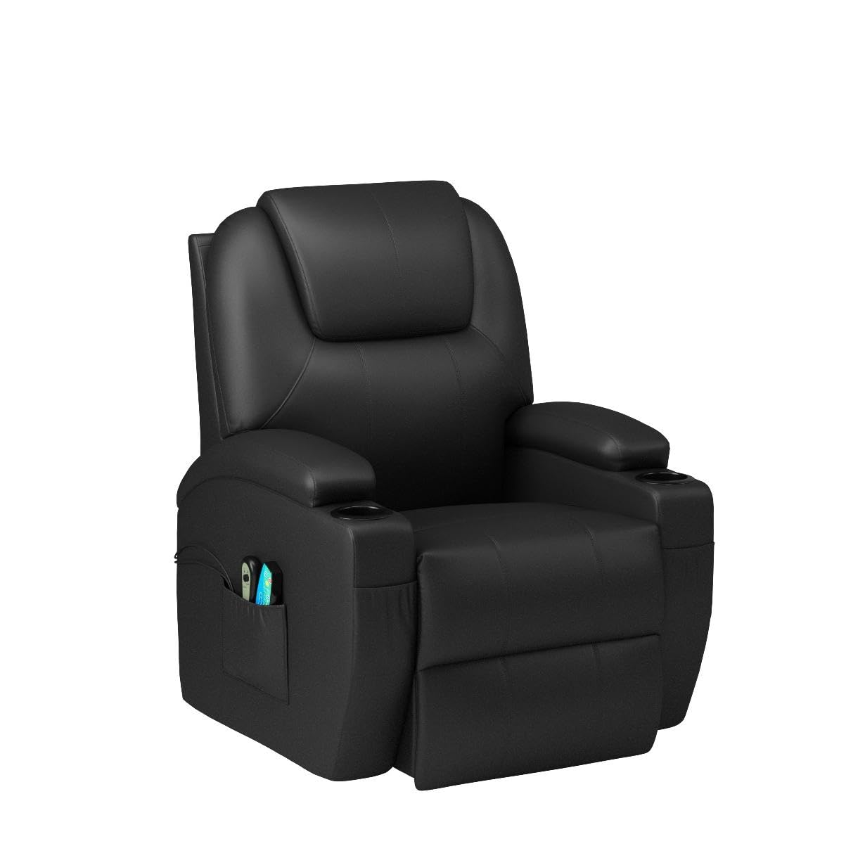 VICTONE Electric Power Lift Recliner Chair for Elderly Reclining Sofa for Living Room with Massage and Heat, Side Pockets and Cup Holders (Leather, Black)