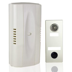 2-note mechanical door bell chime and door button with viewer, silver