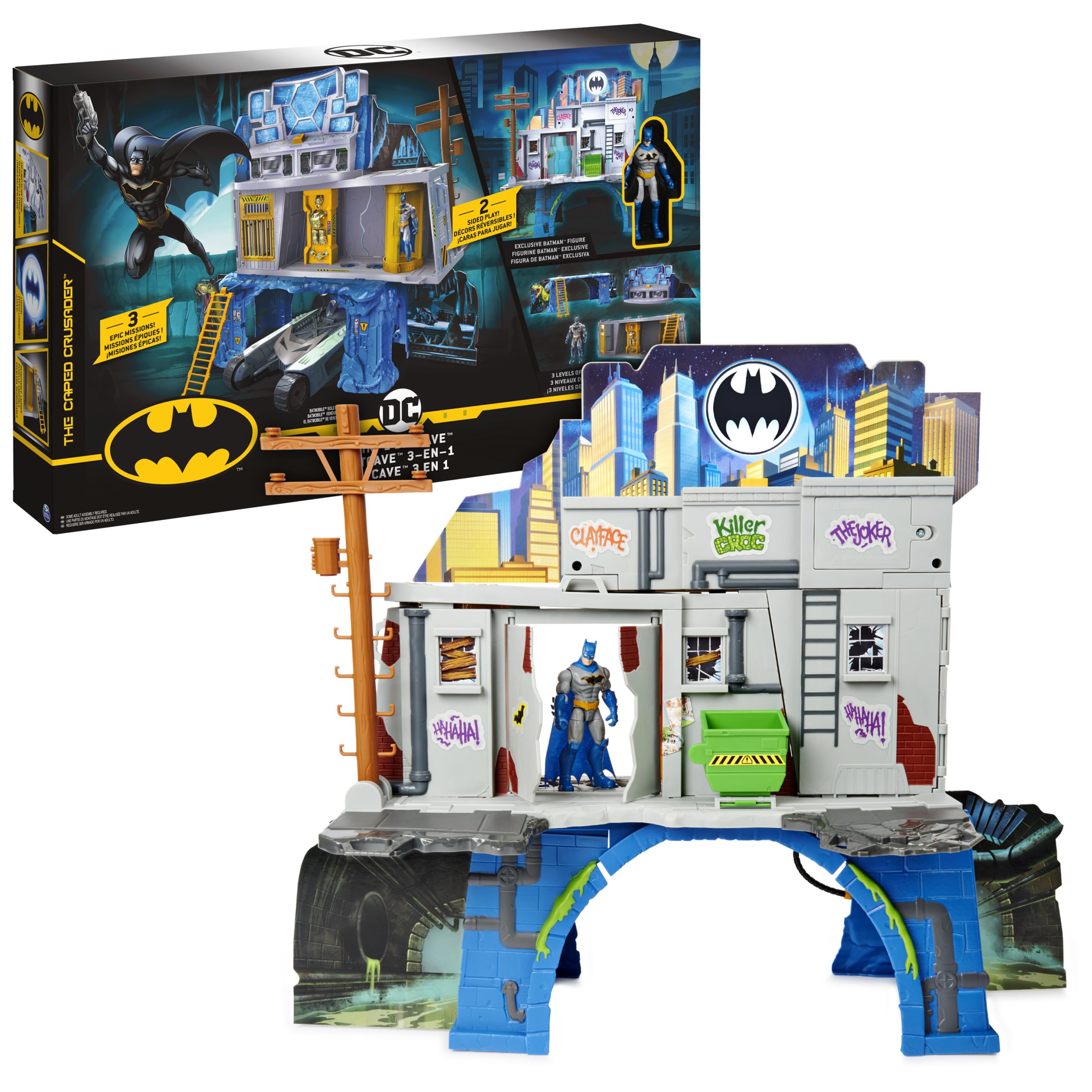 DC Comics Batman 3-in-1 Batcave Playset with Exclusive 4-inch Batman Action Figure and Battle Armor