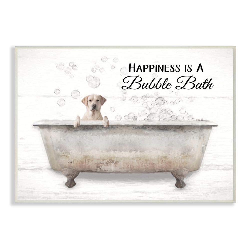 Stupell Industries Happiness Is A Bubble Bath Dog In Tub Word Design, 10 x 15