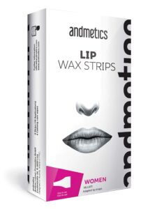 vegan andmetics lip wax strips for women - facial hair removal with aloe vera for the upper lip - easy to use - all skin types - adapted lip shape - 8 strips (16 applications) + 4 calming wipes