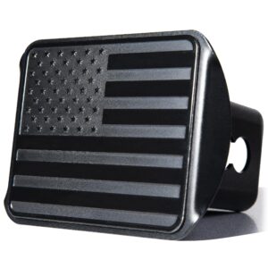 zone tech tactical usa american flag hitch cover - premium quality stainless steel black metal american flag emblem trailer plug hitch cover -us patriotic pledge of allegiance - fits 2” receivers