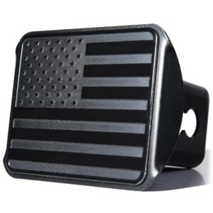 Zone Tech Tactical USA American Flag Hitch Cover - Premium Quality Stainless Steel Black Metal American Flag Emblem Trailer Plug Hitch Cover -US Patriotic Pledge of Allegiance - Fits 2” Receivers