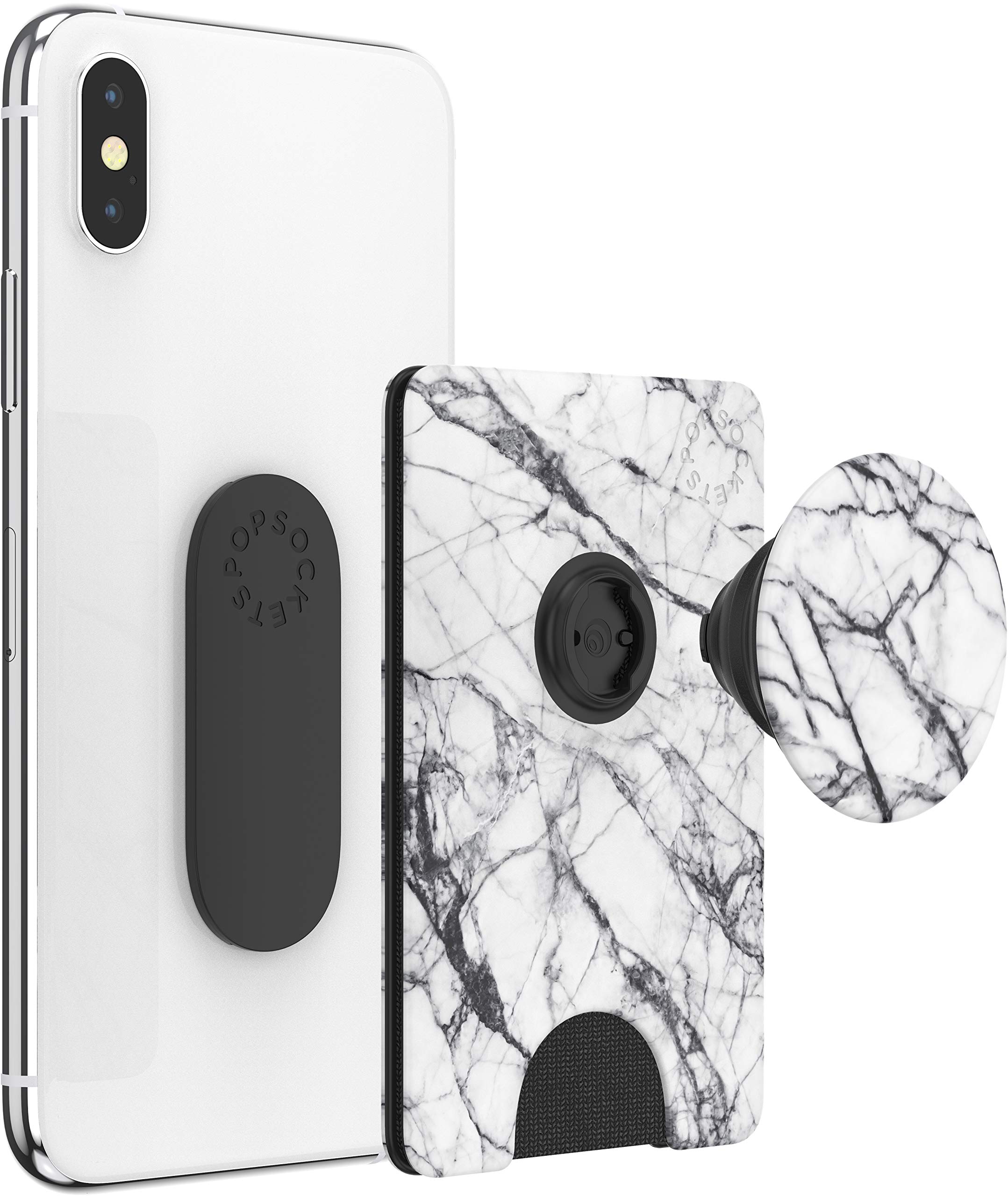 PopSockets Phone Wallet with Expanding Phone Grip, Phone Card Holder, Graphic PopWallet - Dove Marble