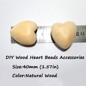 Alenybeby 20pcs Natural 40mm Unfinished Wood Hearts Beads with Holes Eco-Friendly Wooden Handing Materials DIY Beading Craft Accessories (40mm 20pcs)