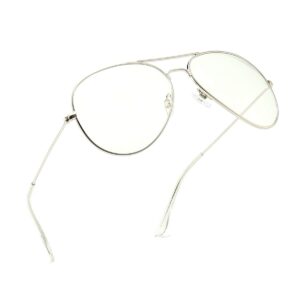 dollger aviator blue light blocking glasses clear lens non prescription metal frame eyewear for men women silve
