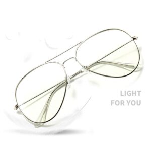 Dollger Aviator Blue Light Blocking Glasses Clear Lens Non Prescription Metal Frame Eyewear for Men Women Silve