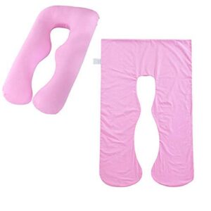 maternity pillowcase u-shape, pregnancy body pillowcase u shaped, maternity pillow replacement cover with zipper, pregnant woman pillowcase u-shaped, fits standard u shaped pillow, pink color
