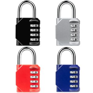 hedume 4 pack combination lock 4 digit padlock, for gym, sports, school & employee locker, outdoor, fence, hasp and storage(4 color)