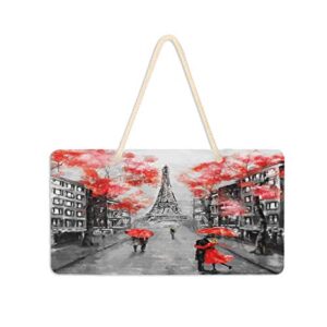 alaza france paris eiffel tower oil painting hanging door sign plaque wall hanging sign home decor front farmhouse porch garden yard 6 x 11 inches