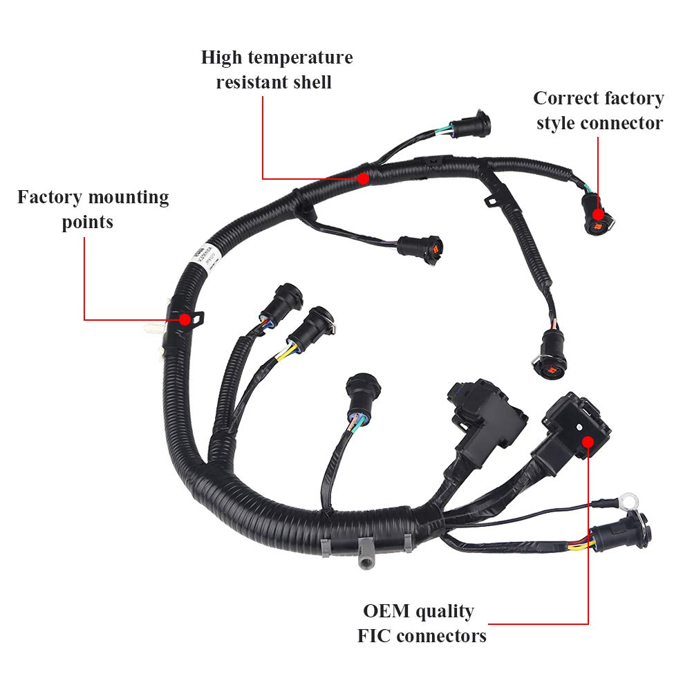 JDMON Compatible with FICM Fuel Injector Engine Complete Wire Harness Ford F250 F350 F450 F550 Excursion Powerstroke 6.0L Diesel 2004-2007 Replaces Part 5C3Z9D930A 5C3Z-9D930-A