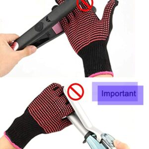 AFT90 2 Pcs Professional Heat Resistant Glove for Hair Styling Heat Blocking Gloves for Curling, Flat Iron and Hair Styling Tools, Silicone Bump, Pink Edge