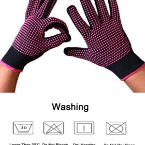 AFT90 2 Pcs Professional Heat Resistant Glove for Hair Styling Heat Blocking Gloves for Curling, Flat Iron and Hair Styling Tools, Silicone Bump, Pink Edge