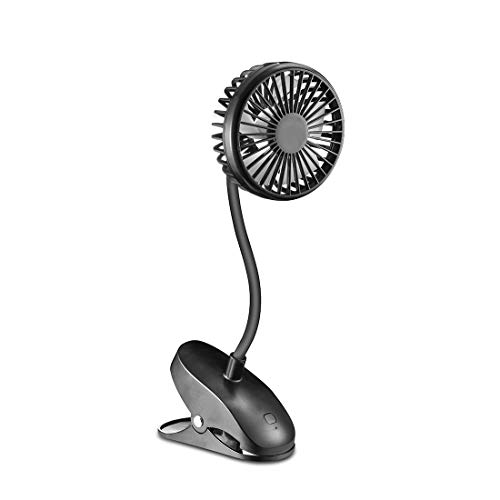 PRAVETTE Stroller Fan Clip on,Flexible Bendable Mini Personal Desk Fans Operated for Office,Carseat,Bedside,Camping,Travel (Black)