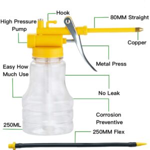 Oil Can Transparent High Pressure Oiler Lubrication Oil Can Bottle Oiling Gun with Rigid & Flex Spout Thumb Pump Tool Oiler