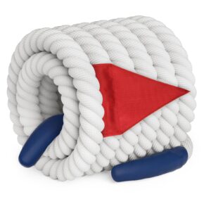 x xben 35 feet tug of war rope with flag for kids, teens and adults, soft polypropylene rope games for team building activities, family reunion, birthday party-15 ft,55 ft,110 ft white