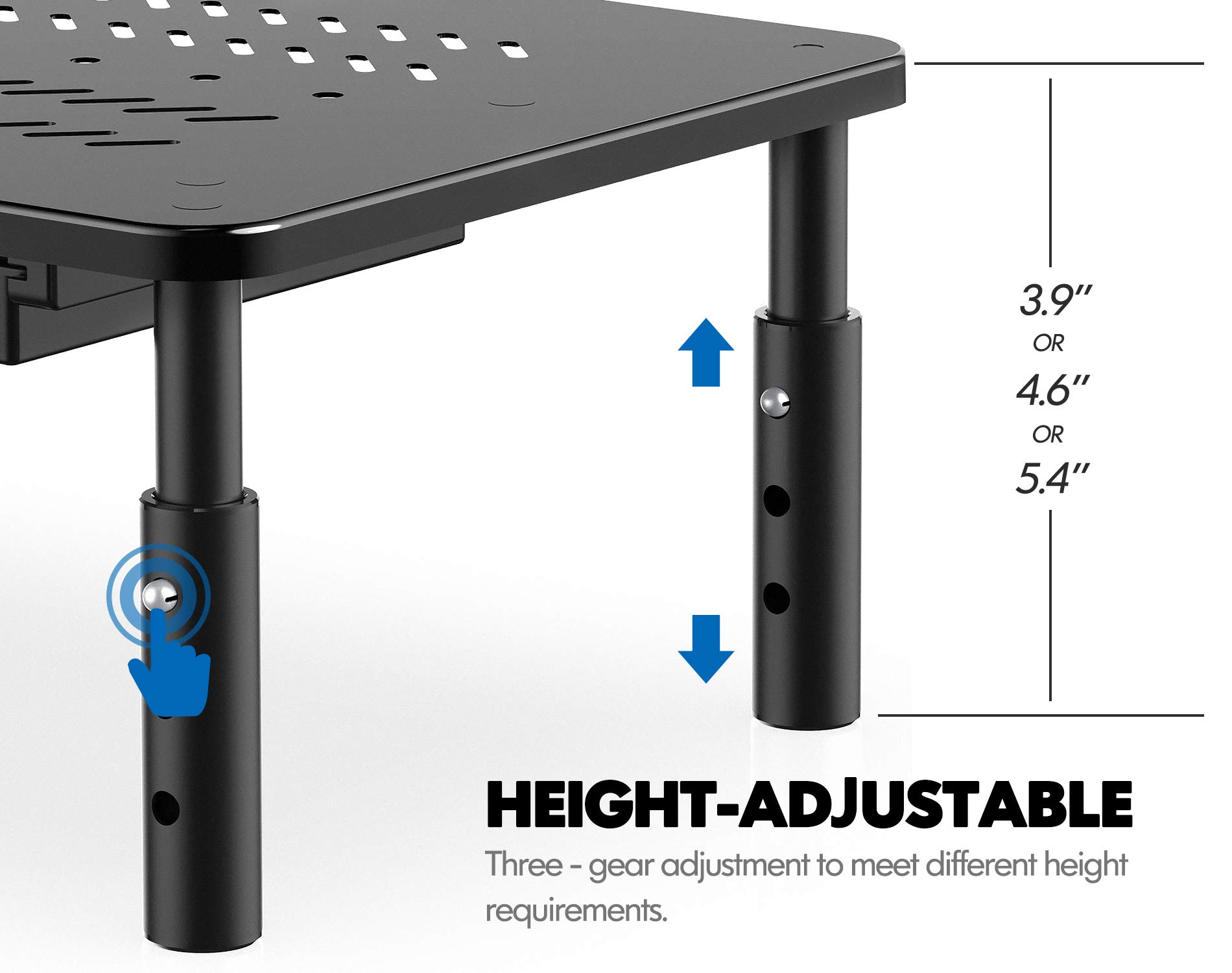 FITUEYES Monitor Stand with Drawer - Adjustable Computer Monitor Riser, Metal Desktop Stand for PC Cellphone Cable Management, Printer Display with Vented, Office Organization, Black, 2PACK