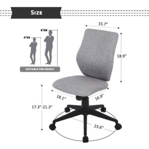 BOWTHY Armless Office Chair - Home Office Chair, Rolling Chair, Desk Chairs with Wheels No Arms, Fabric Task Chair, Swivel Chair for Desk, Sewing Chair(Gray)