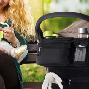 Pulli Universal Baby Stroller Bag Organizer with Insulated Cup Holders for Moms On The Go. Diaper Storage, Secure Straps, Detachable Bag, Pockets for Phone, Keys, Toys. Fits All Strollers.