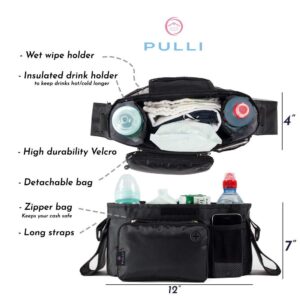 Pulli Universal Baby Stroller Bag Organizer with Insulated Cup Holders for Moms On The Go. Diaper Storage, Secure Straps, Detachable Bag, Pockets for Phone, Keys, Toys. Fits All Strollers.