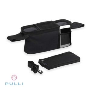 Pulli Universal Baby Stroller Bag Organizer with Insulated Cup Holders for Moms On The Go. Diaper Storage, Secure Straps, Detachable Bag, Pockets for Phone, Keys, Toys. Fits All Strollers.