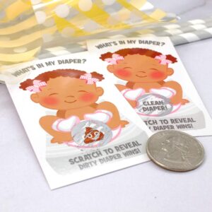 Girl - What's In My Diaper Baby Shower Scratch Off Game | African American | 24 Cards - 1 Winner | Baby Shower Games | Baby Shower Prizes | Door Prizes | Diaper Party | Dirty Diaper Game