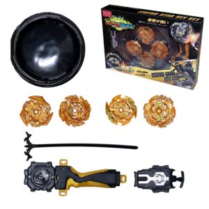 FANSETOYUMA Bey Battle Tops Metal Fusion Burst Turbo Gyro Evolution Set with 4D Launcher Grip and Stadium-Golden