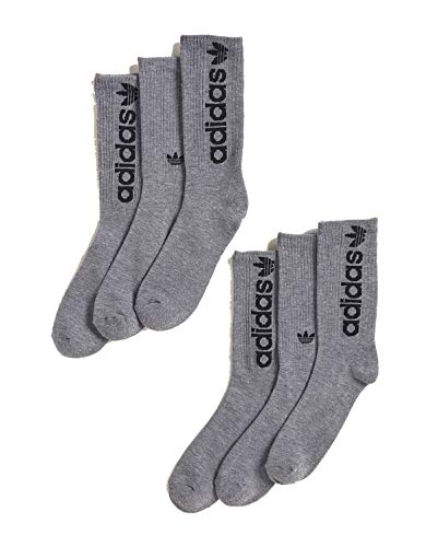 Adidas Men's Athletic Sport Moisture Wicking Cushioned Crew Socks 6-Pack/ 6-Pair (Shoe Size 6-12) (Grey/Black)