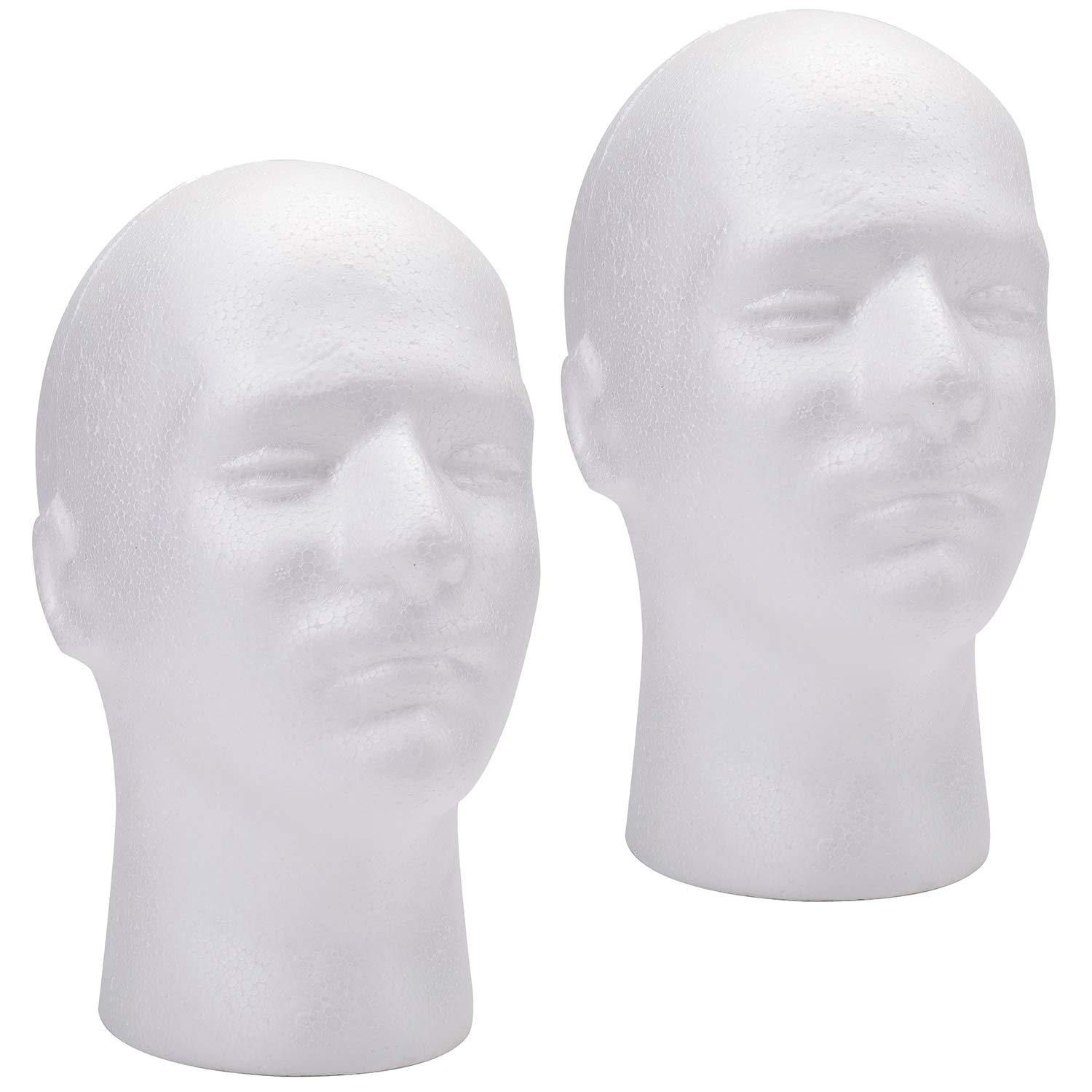 Foraineam 2 Pack Male Foam Head 11 Inch Man Mannequin Manikin Foam Heads Wig Display Holder Hats Glasses Display Stand