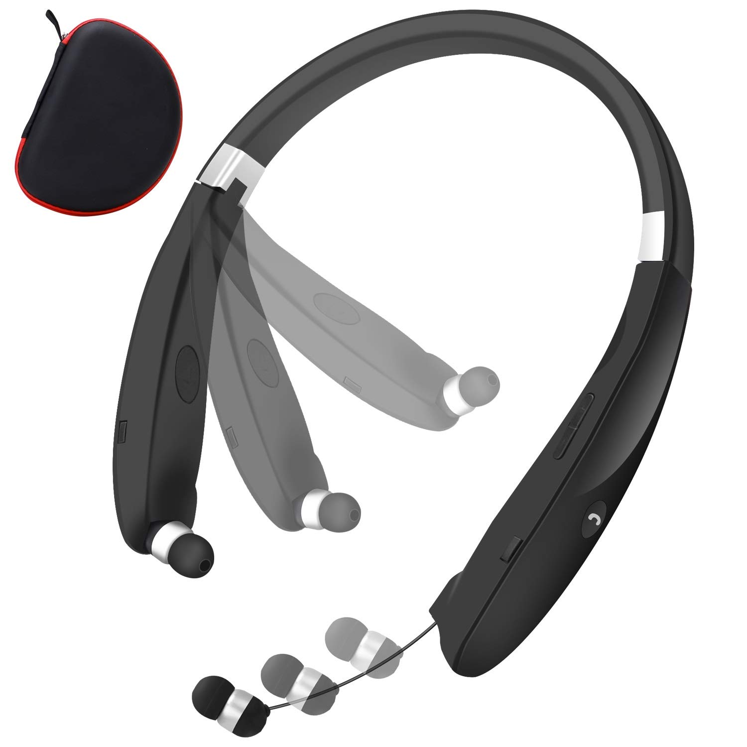 Bluetooth Foldable Headphones Neckband Wireless Headset Retractable Earbuds HD Stereo Noise Cancelling Earphones with Mic by CaYoumi (Call Vibrate Alert, 12 Hours Talktime, Black)