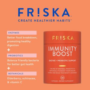 Friska Immunity Boost | Probiotic and Digestive Enzyme Supplement with Elderberry, Vitamin C and Echinacea | Natural Immune Support | 30 Capsules