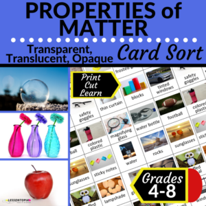 properties of matter: translucent, transparent, opaque card sort