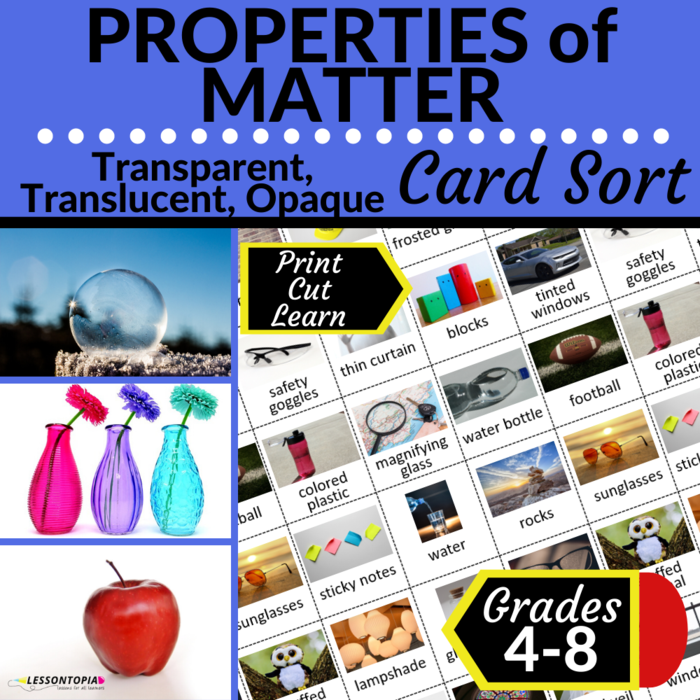 Properties of Matter: Translucent, Transparent, Opaque Card Sort