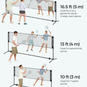 SONGMICS 10 ft Badminton Net, Height Adjustable Volleyball Net, Pickleball Net with Poles, Foldable Nylon Net for Tennis Indoor Outdoor Court, Black USYQ300HV1