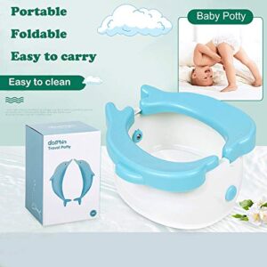 Baby Cute Dolphin Travel Potty Toilet Training Seat Trainer Portable Foldable Potty with 20 Potty Liners Disposable for Kids Boys Girls Children Toddlers