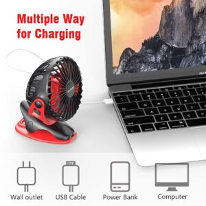 Yoobao Stroller Fan, Clip on Fan Personal Fan 6400mAh Battery Powered Fan Baby Fan Mini Portable Fan 4 Speed Rechargeable Fan Small Desk Fan 32 Hours for Car Seat Bedroom Office - Black