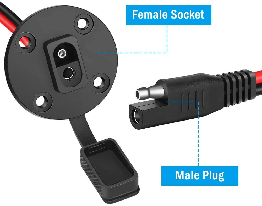 NEWZINIU SAE Connector SAE Power Socket Sidewall Port, SAE Cable Quick Connect Panel Mount Universal Flush-Mountable Connector for Solar Generator Battery Charger with 8 Screws(2 Pack)