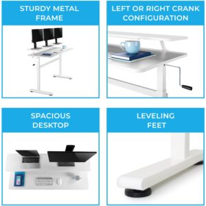 Stand Steady Tranzendesk 55 Inch Standing Desk with Clamp-On Shelf | Crank Height Adjustable Stand Up Workstation with Attachable Monitor Riser | Extra Large Sit Stand Desk Hold 3 Monitors (White)