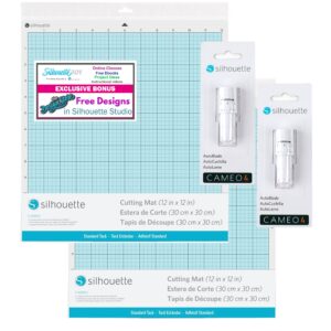 Silhouette Cameo 4 Autoblade and Standard Mat Doubles Pack Includes (2) 12 inch Standard Mat, (2) AutoBlade for use with the Cameo 4 and 50 Designs