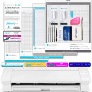 silhouette cameo 4 plus bundle with 2 autoblades, 3 different cutting mats, cc vinyl tool kit, 100 designs, and access to ebooks, classes and more