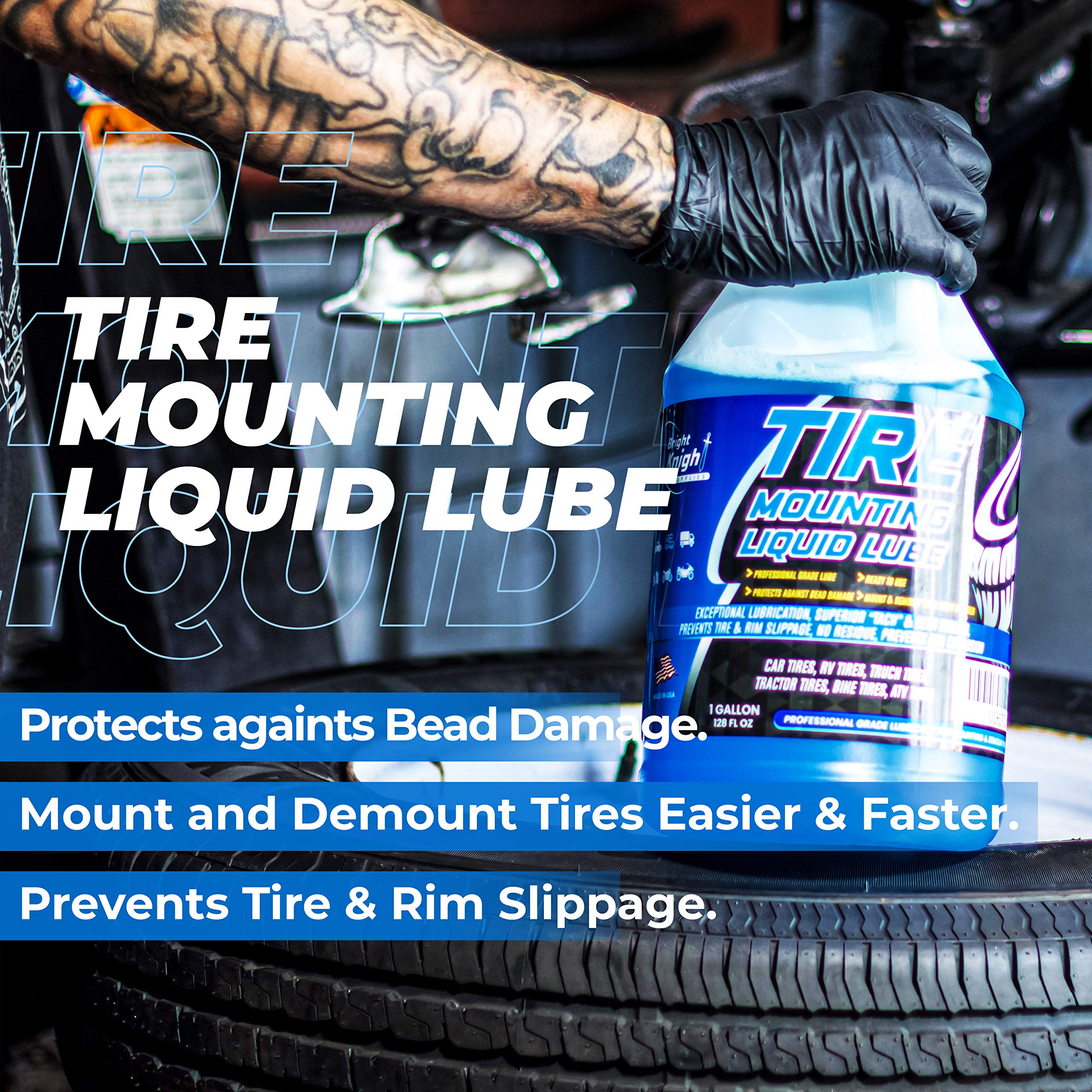 Bright Knight - Tire Lube, Tire Mounting Lube, Tire Sealant | Biodegradable & Universal | Tire Bead Sealer, Tire Soap, Bead Sealer For Tires, Aluminium & Alloy Wheels | Tire & Wheel Tools, Tire Repair