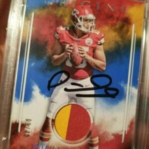 Patrick Mahomes 2017 Panini Origins Blue Jersey Relic RC PSA 8 AUTO 10 1/1 MVP - Football Autographed Game Used Cards