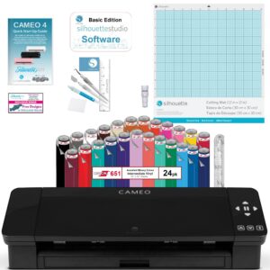 silhouette cameo 4 vinyl bundle- 24 sheets of vinyl, vinyl tool kit and cameo 4 start up guide with bonus designs