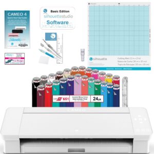 silhouette cameo 4 vinyl bundle- 48 sheets of vinyl, craftercuts 7 piece vinyl tool kit and cameo 4 start up guide with bonus designs