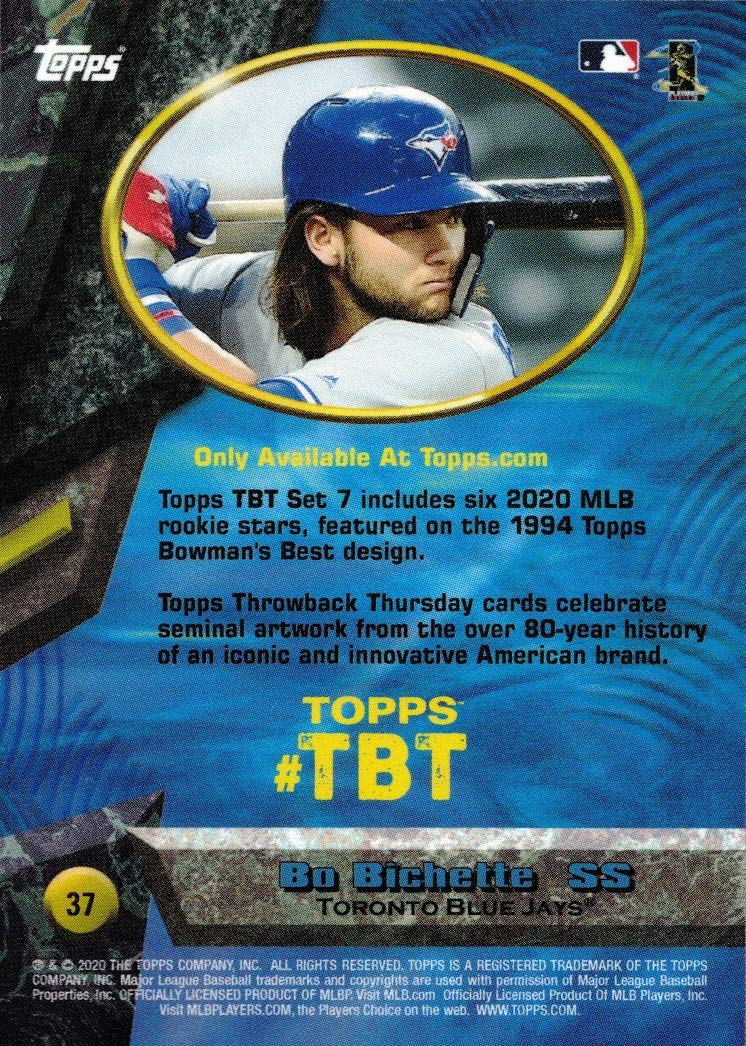 2020 Topps Throwback Thursday TBT Baseball #37 Bo Bichette Rookie Card - Only 1,181 made!