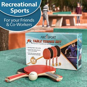 Abco Tech Table Tennis & Ping Pong Paddles and Balls Set, 4pk Table Tennis Paddles & 6 Table Tennis Balls, Ping Pong Set, Ping Pong Paddles Set of 4, Professional & Recreational Games, 2 or 4 Players